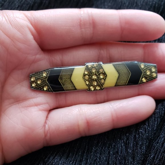 Vintage Pierre Bex Unsigned Art Deco Style Enamel Bar Pin - Picture 1 of 7